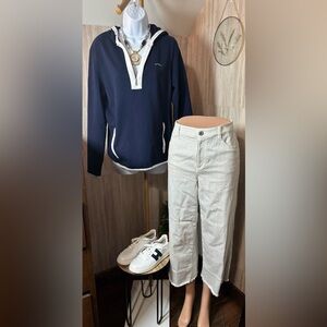 J. Jill Navy Blue and White Striped High Rise Cropped Jeans
